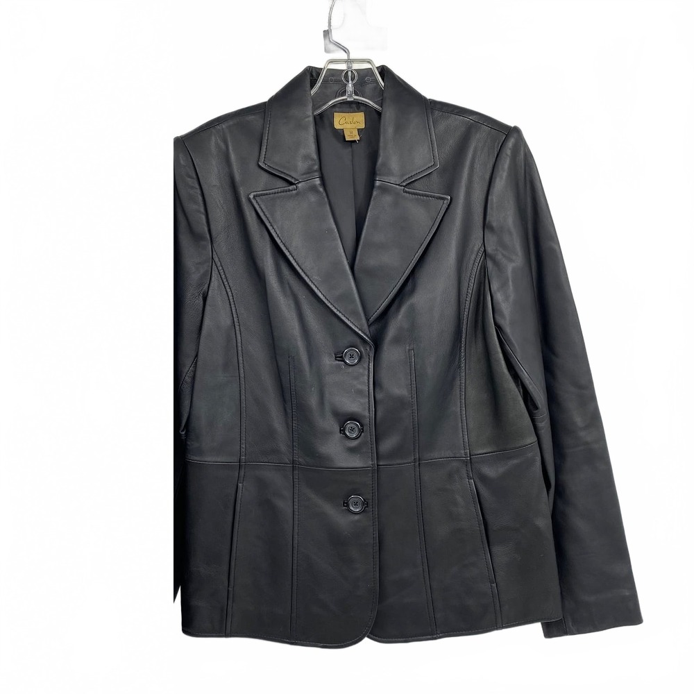 Caslon Black Leather Jacket | Regular M | Classic Basic Coat